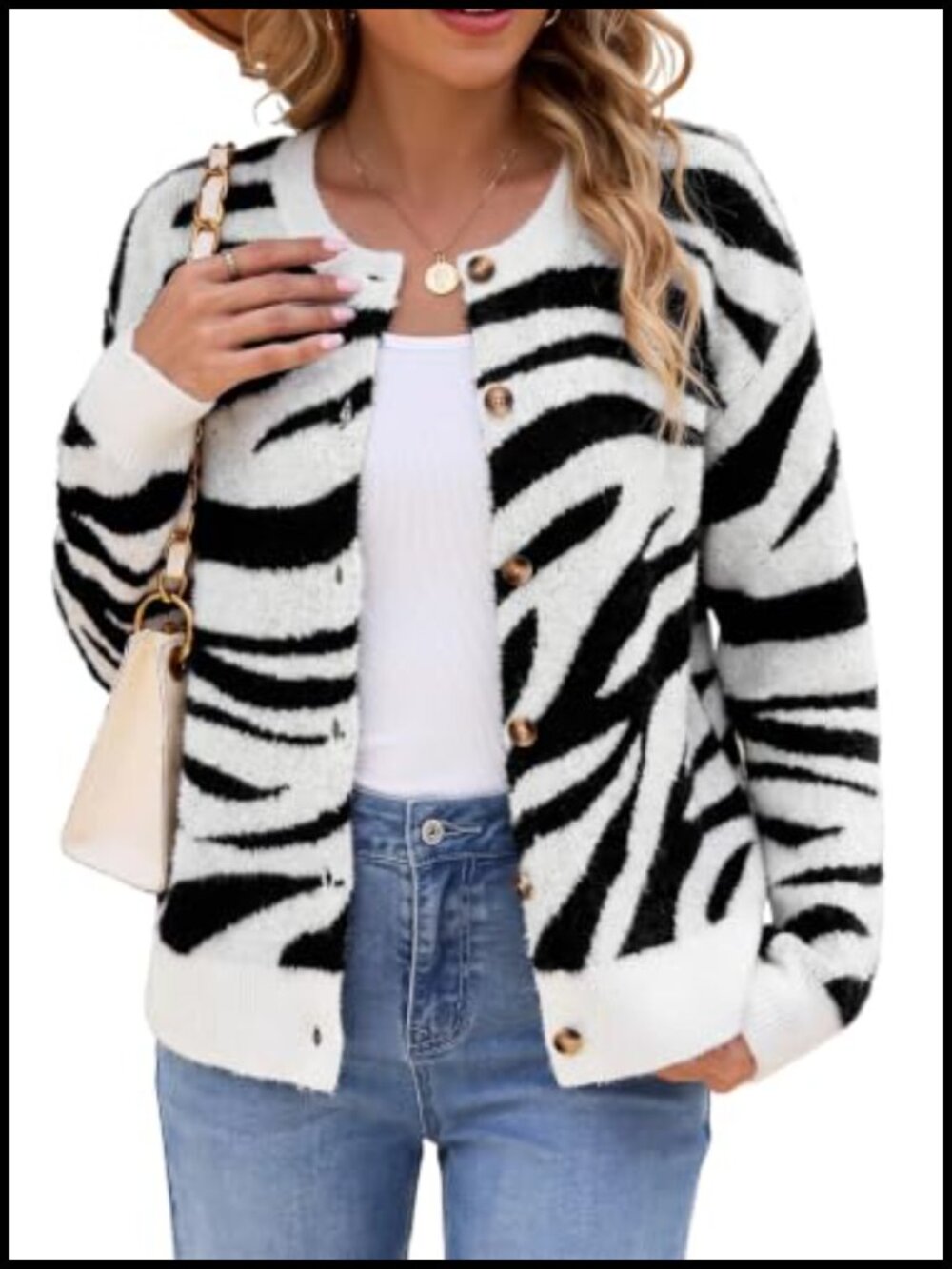 Women's Animal Print Cardigan Sweater Long Sleeve Crewneck Button Down